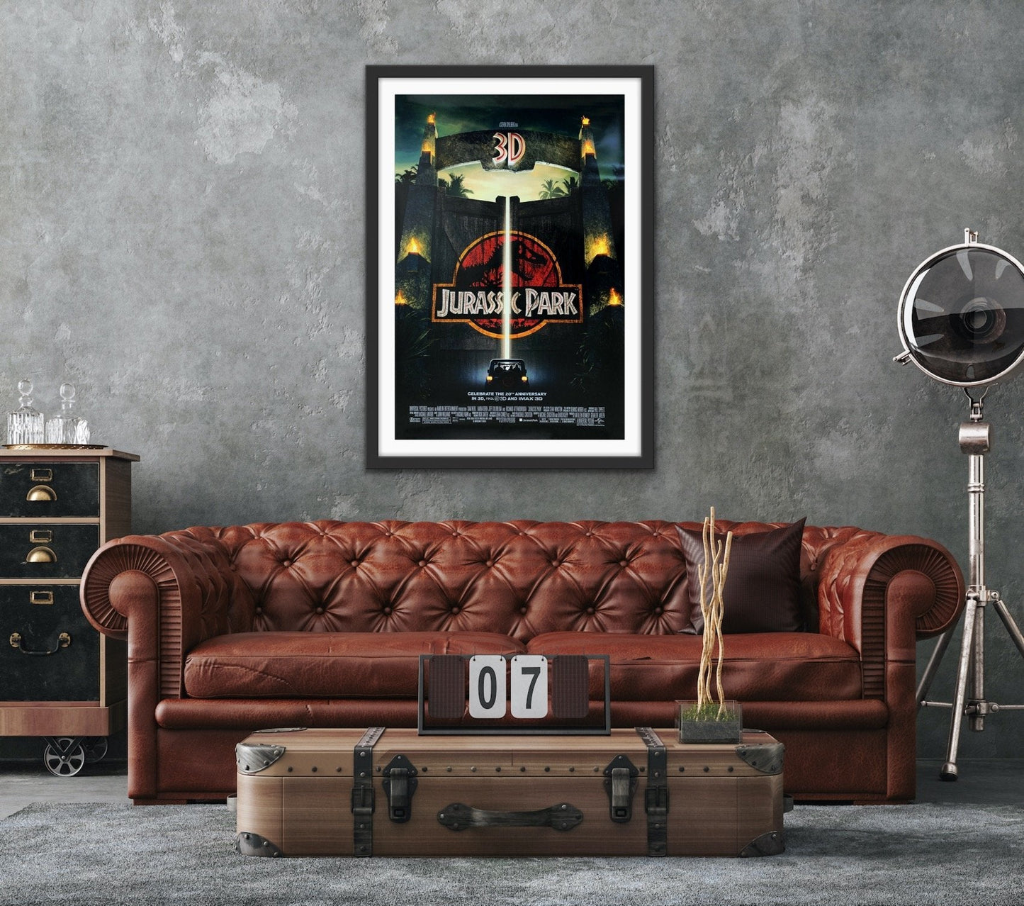 An original movie poster for Steven Spielberg's Jurassic Park