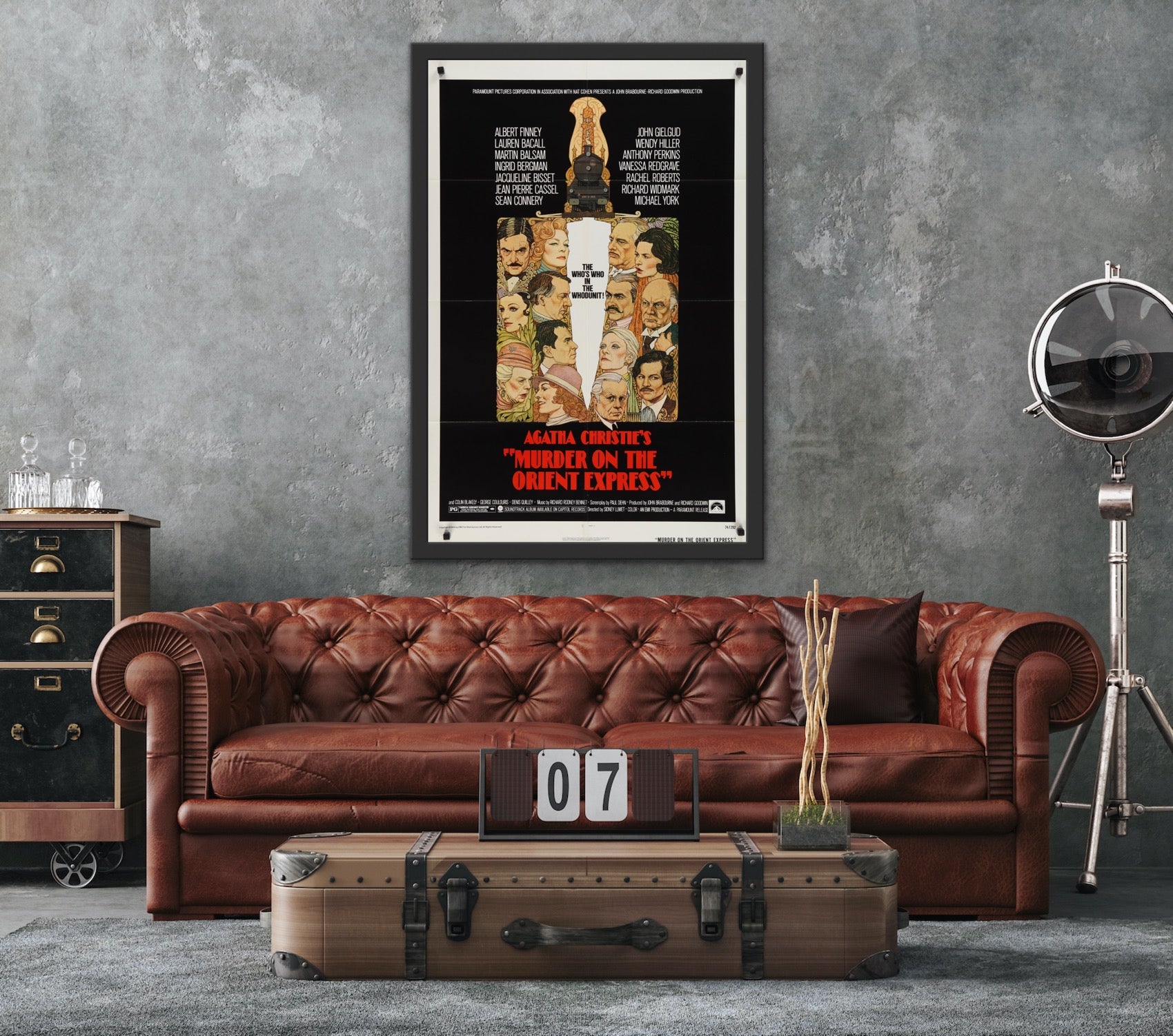 An original movie poster by Richard Amsel for the Agatha Christie film Murder on the Orient Express