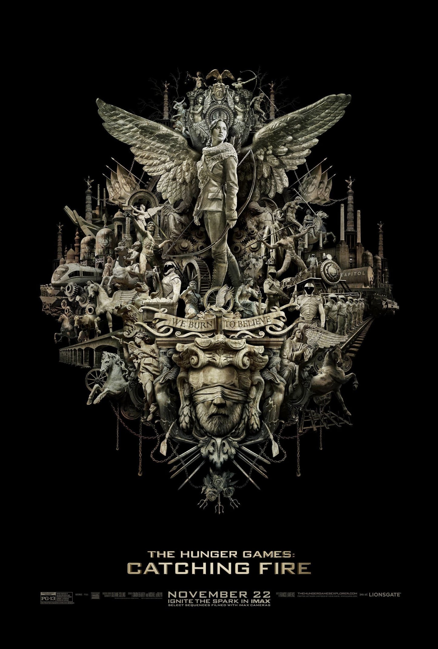 An original movie poster for the Hunger Games film Catching Fire