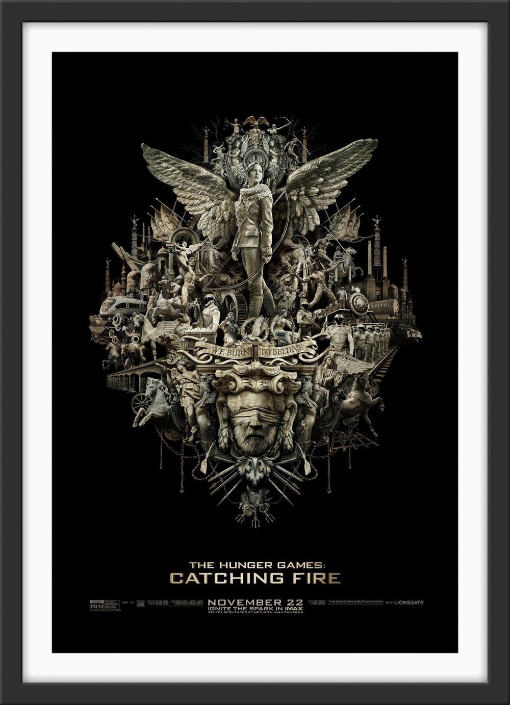An original movie poster for the Hunger Games film Catching Fire