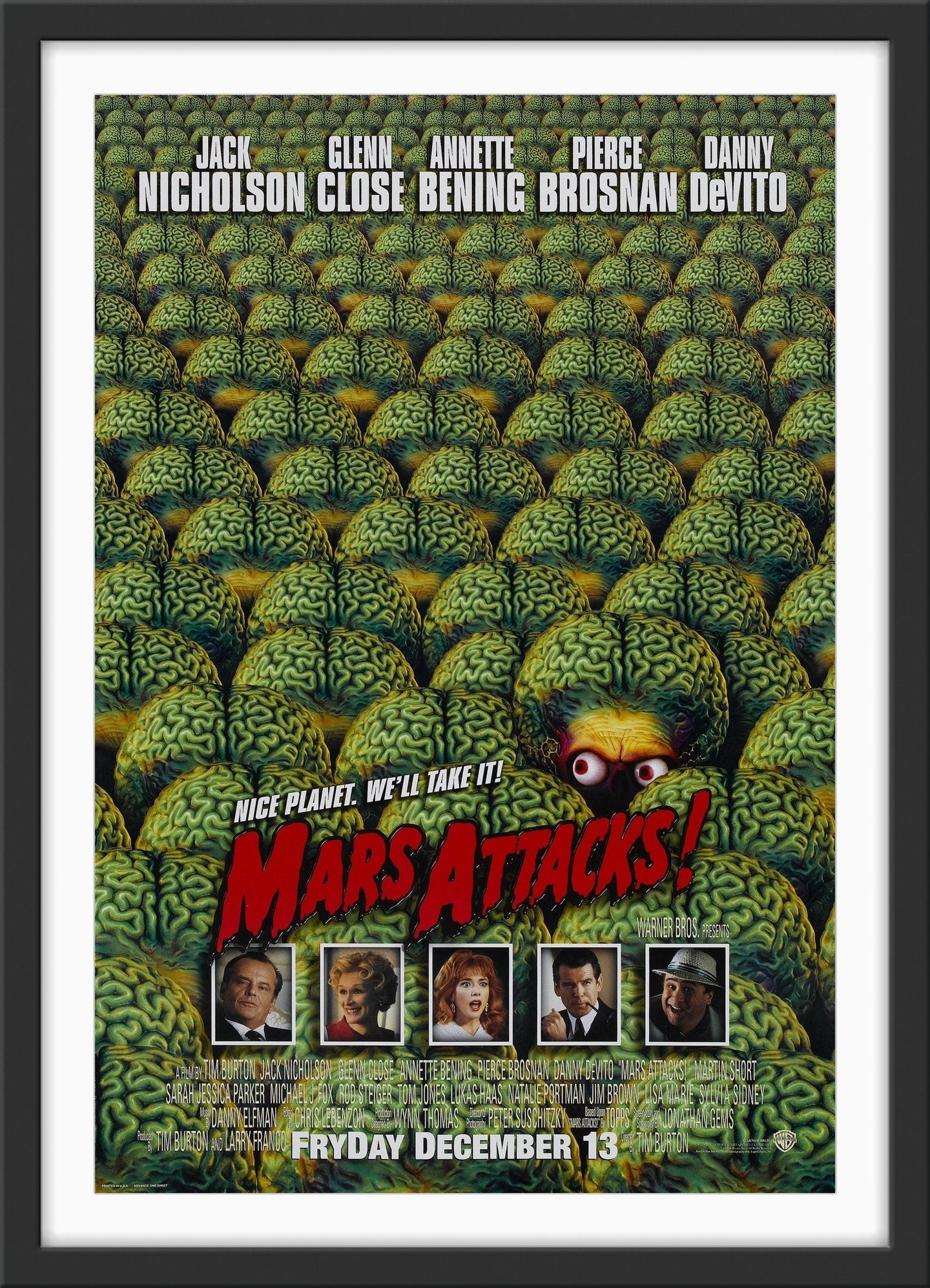 An original movie poster for the Tim Burton film Mars Attacks!