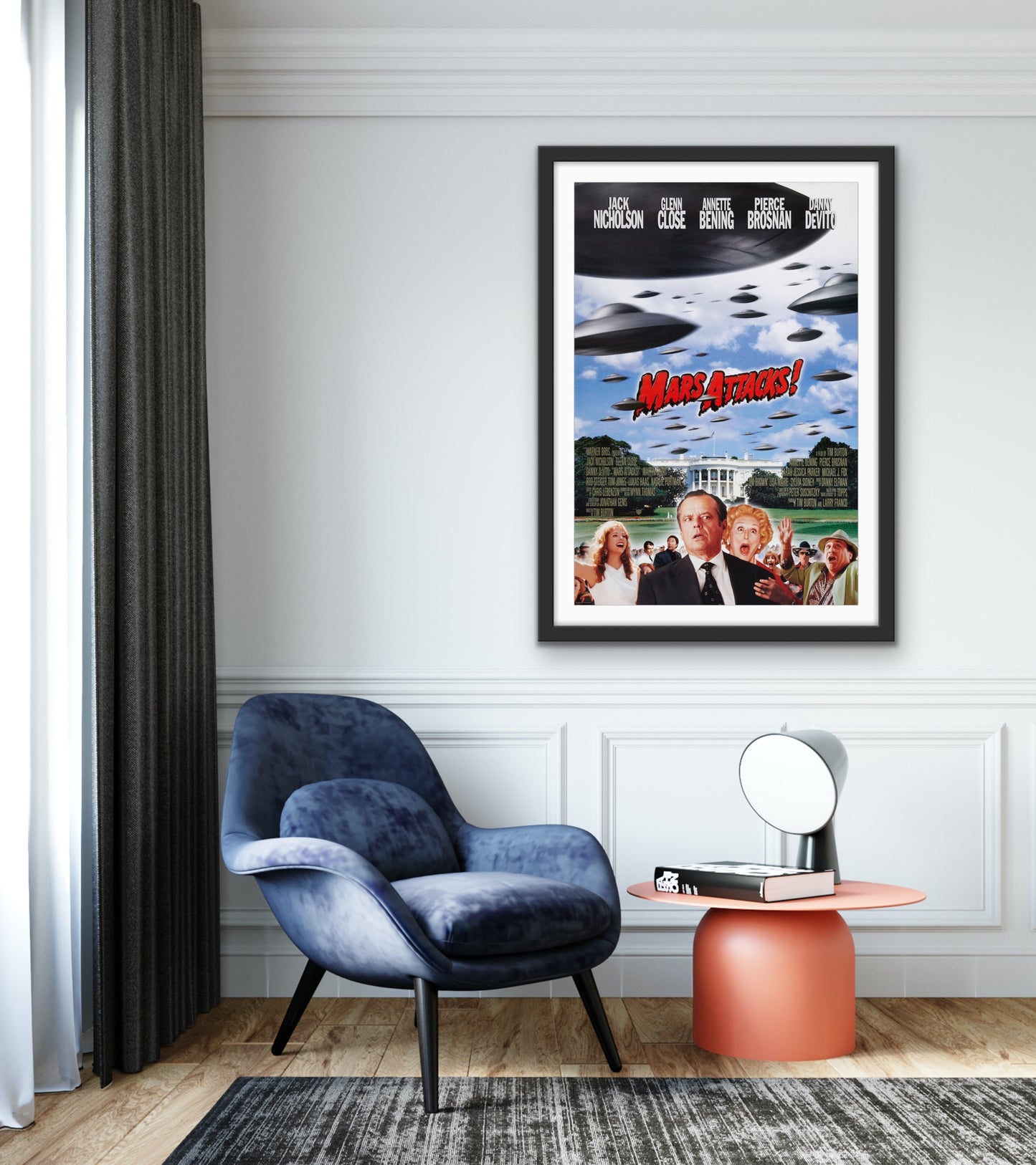 An original movie poster for the Tim Burton film Mars Attacks!