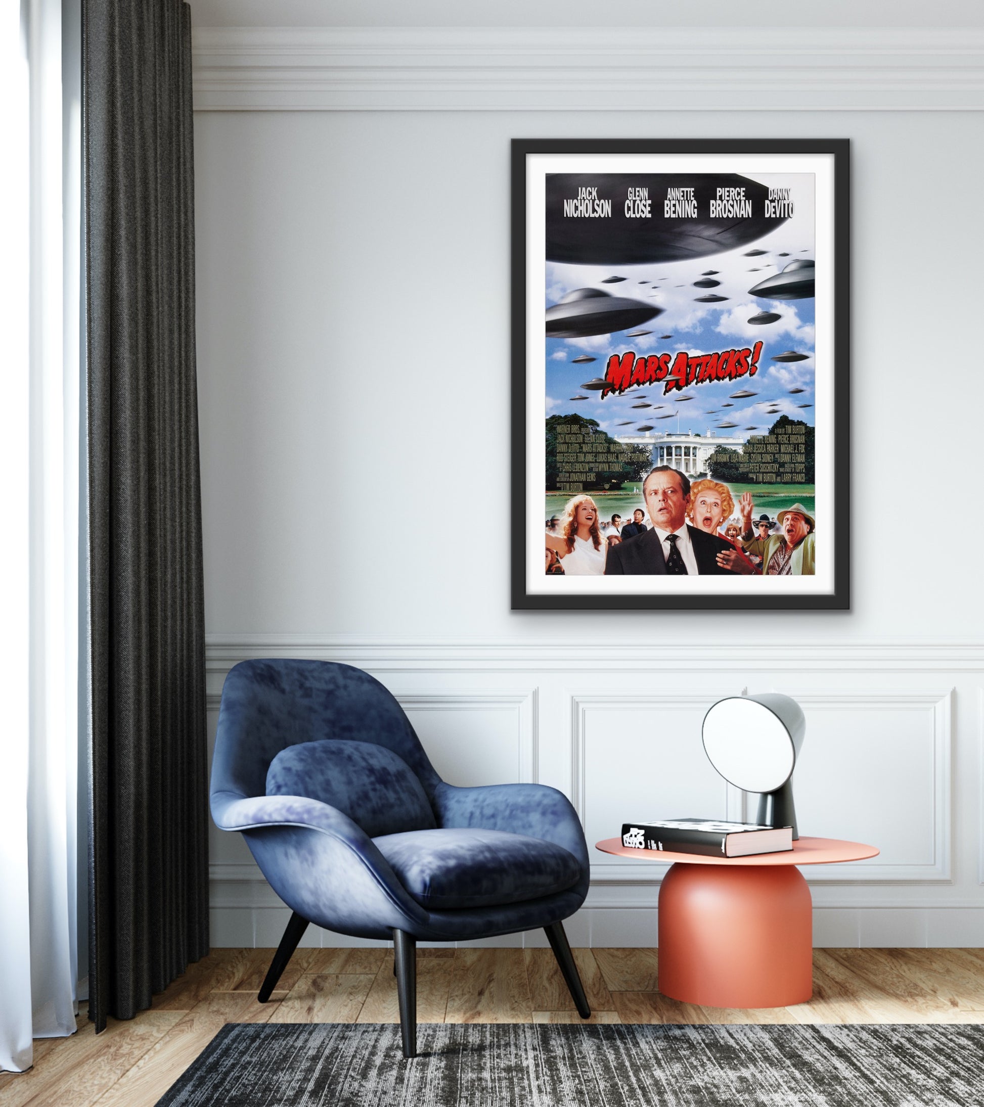 An original movie poster for the Tim Burton film Mars Attacks!