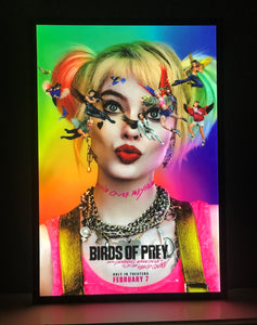 An original movie poster for the DC film Birds of Prey (and the Fantabulous Emancipation of One Harley Quinn) in an Art of the Movies Light Box