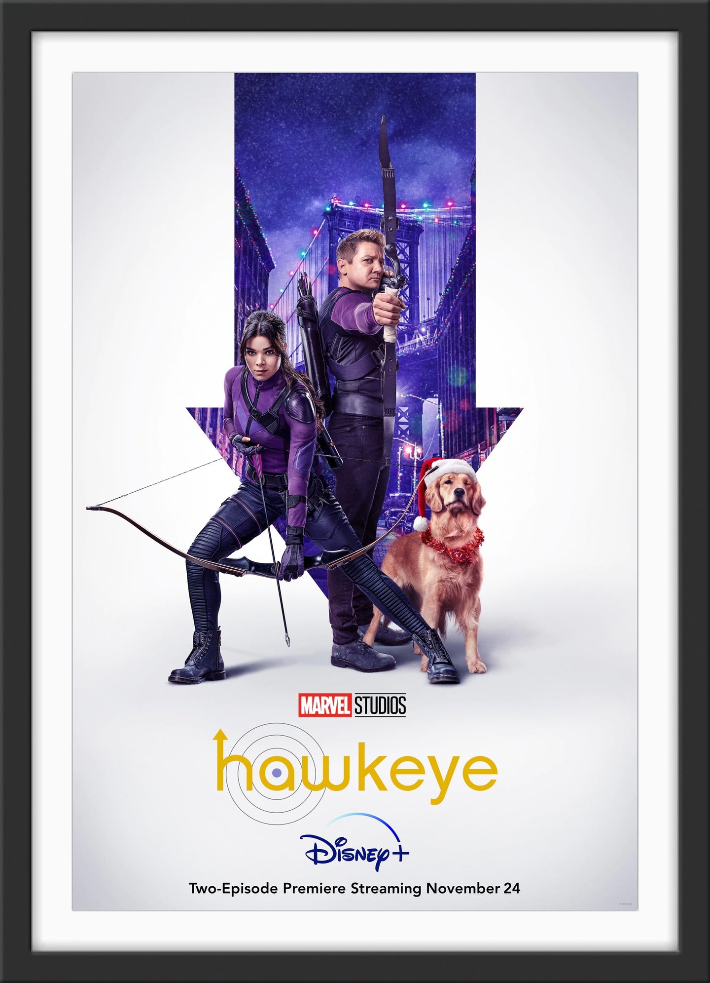 An original movie poster for the Marvel and Disney+ TV series Hawkeye