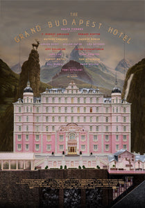 An original movie poster for the Wes Anderson film "The Grand Budapest Hotel"