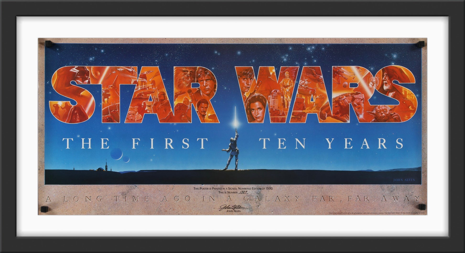 An original Star Wars The First Ten Years poster signed by John Alvin