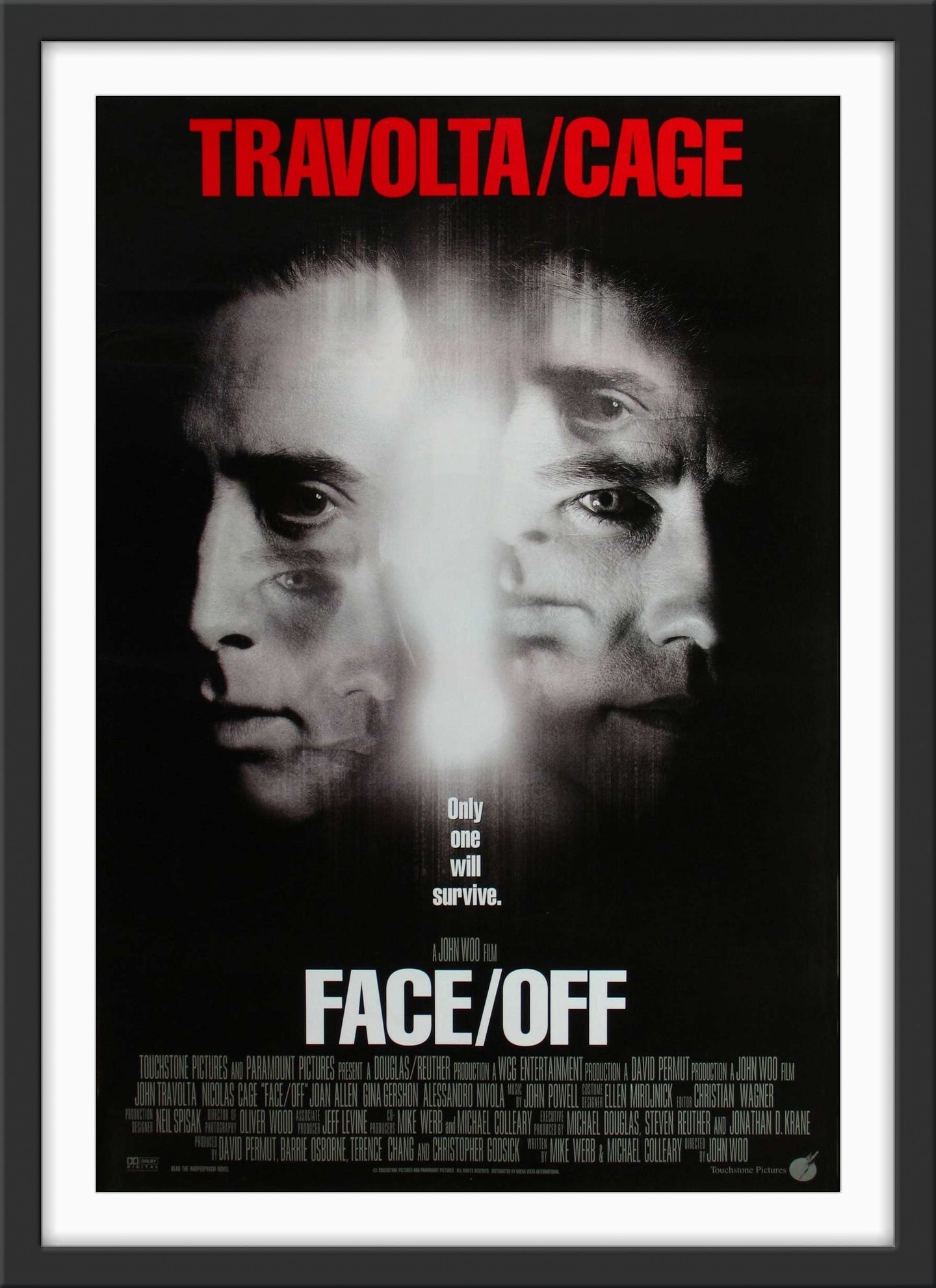 An original movie poster for the John Travolta and Nicholas Cage film Face/Off