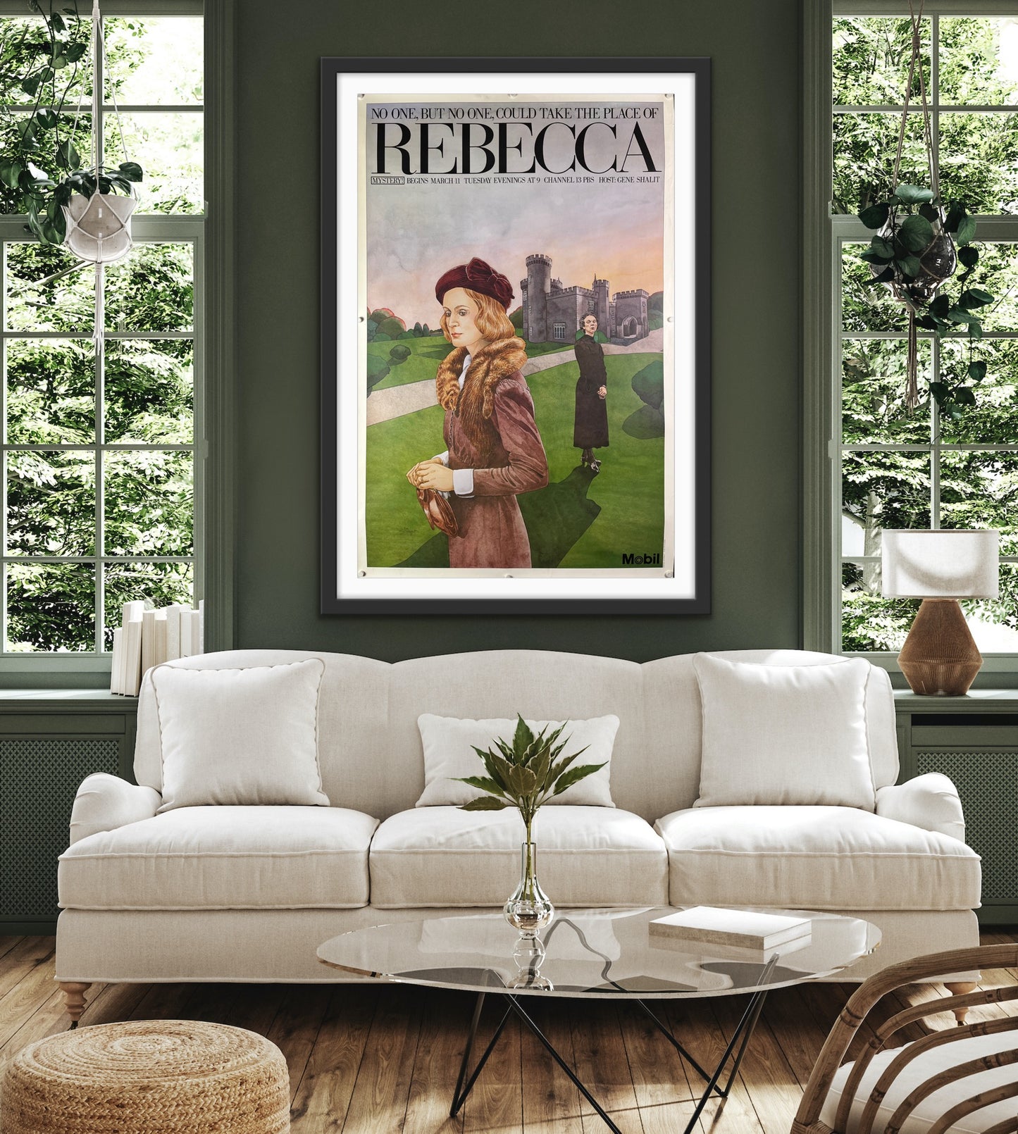 An original poster for the Mobil Mystery TV series on PBS of Daphne du Maurier's Rebecca