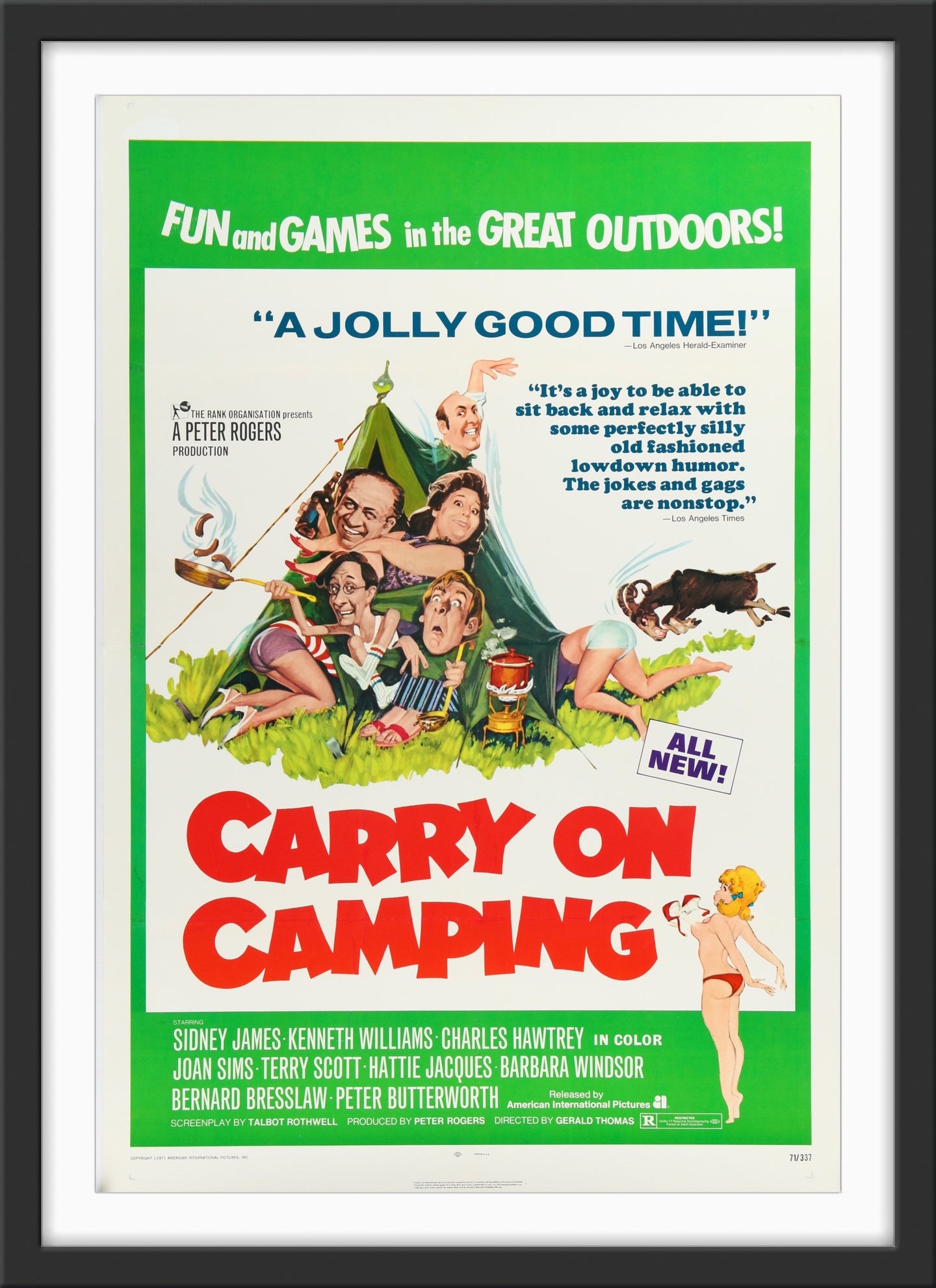 An original movie poster for the British comedy film Carry on Camping