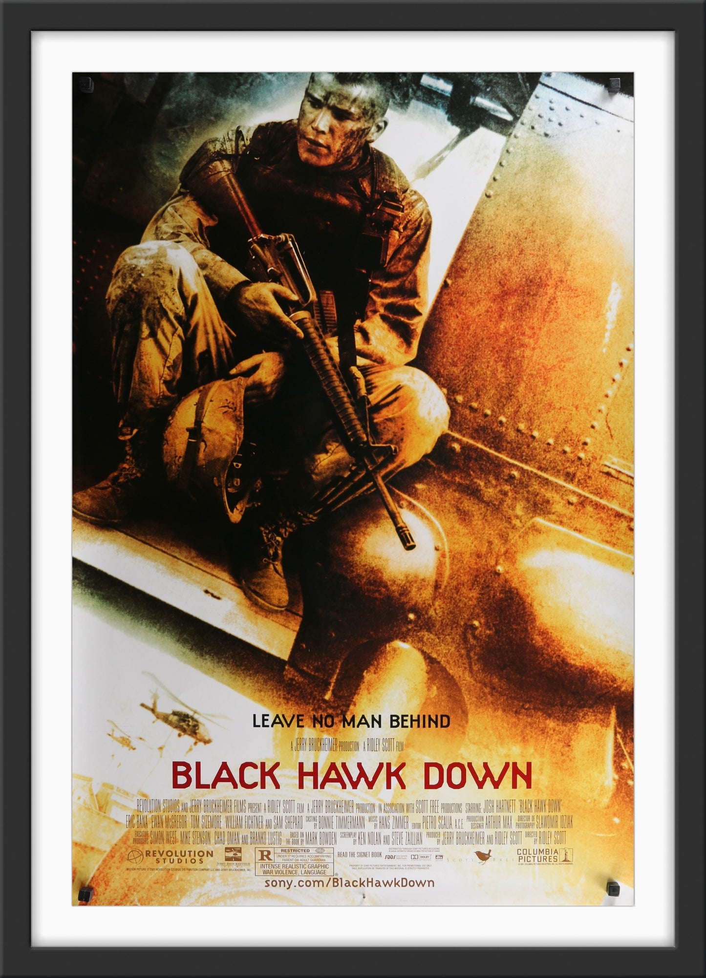 An original movie poster for the film Black Hawk Down