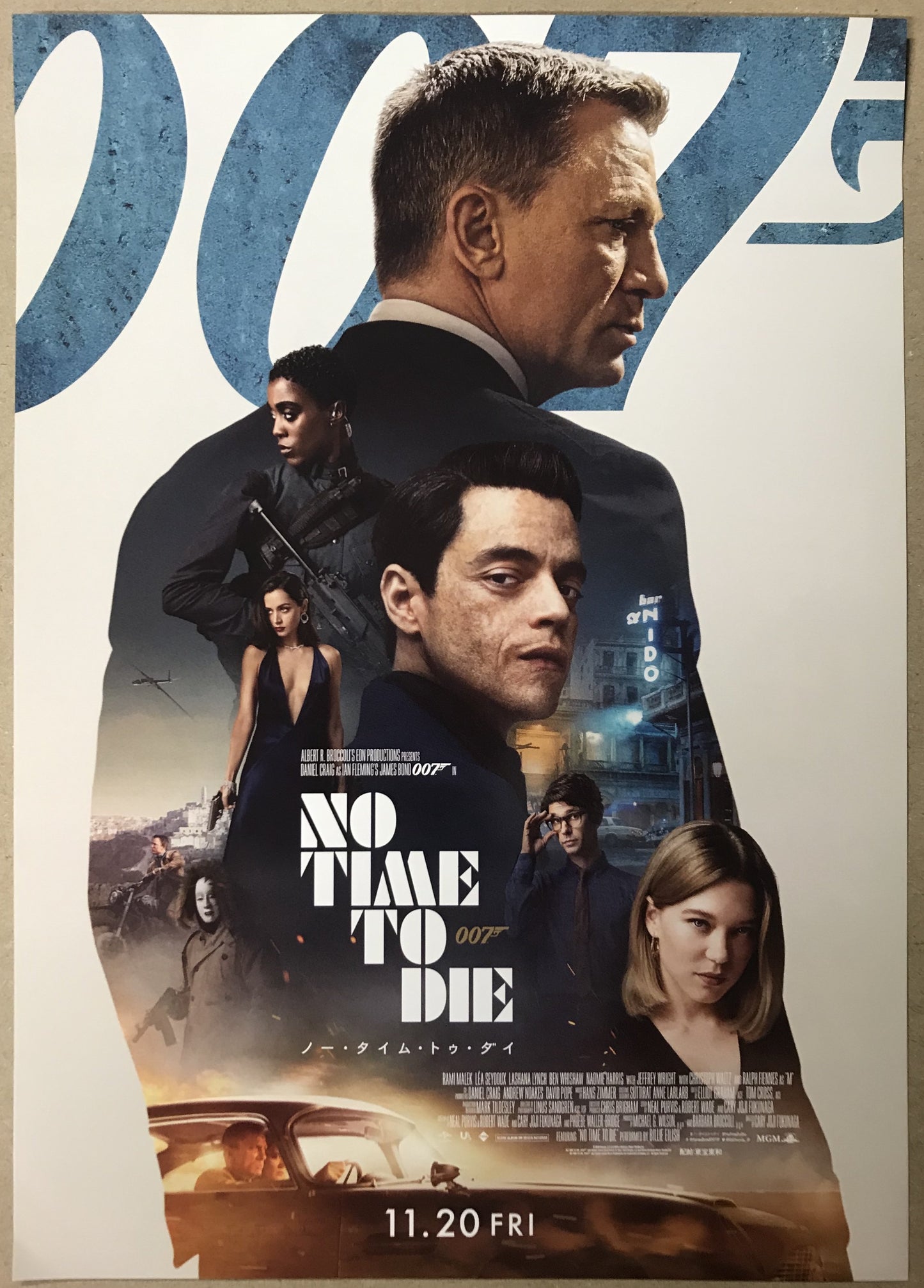 An original Japanese chirashi movie poster for the James Bond film No Time To Die