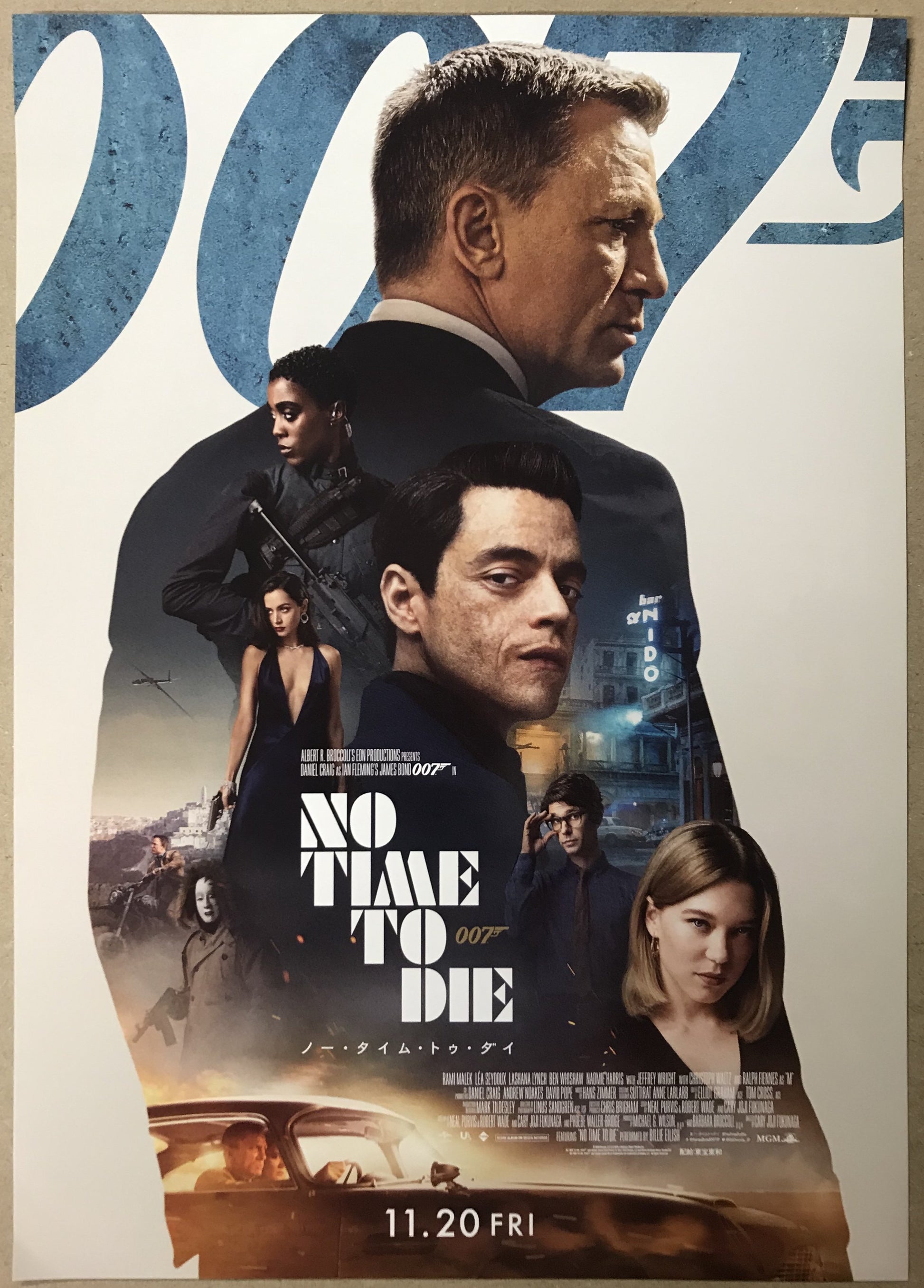 An original Japanese chirashi movie poster for the James Bond film No Time To Die