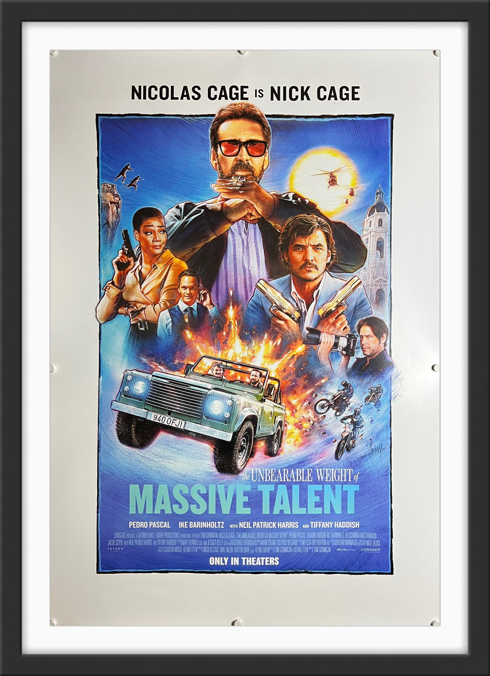 An original movie poster for the Nicholas Cage film The Unbearable Weight of Massive Talent