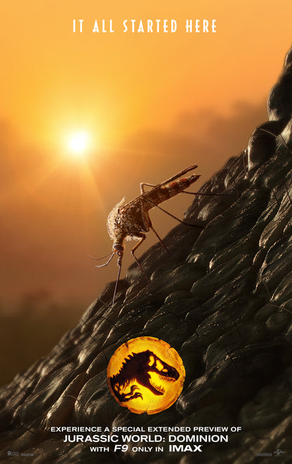 An original preview one sheet movie poster for the film Jurassic World Dominion
