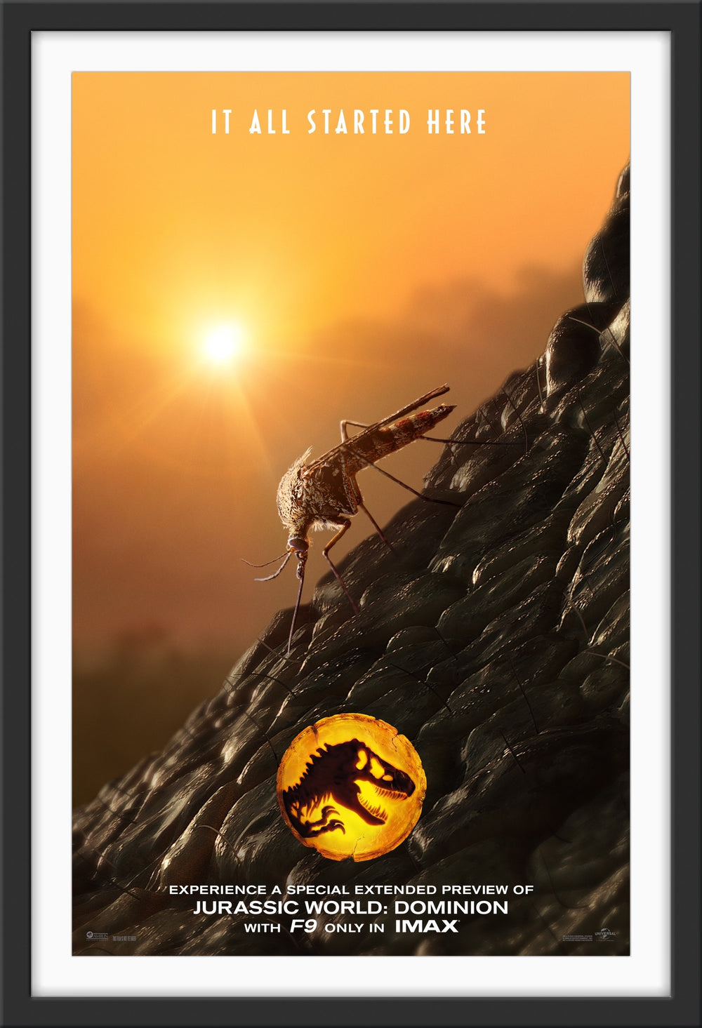 An original preview one sheet movie poster for the film Jurassic World Dominion