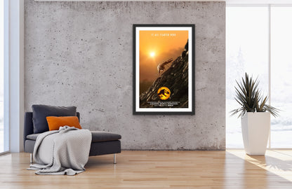 An original preview one sheet movie poster for the film Jurassic World Dominion