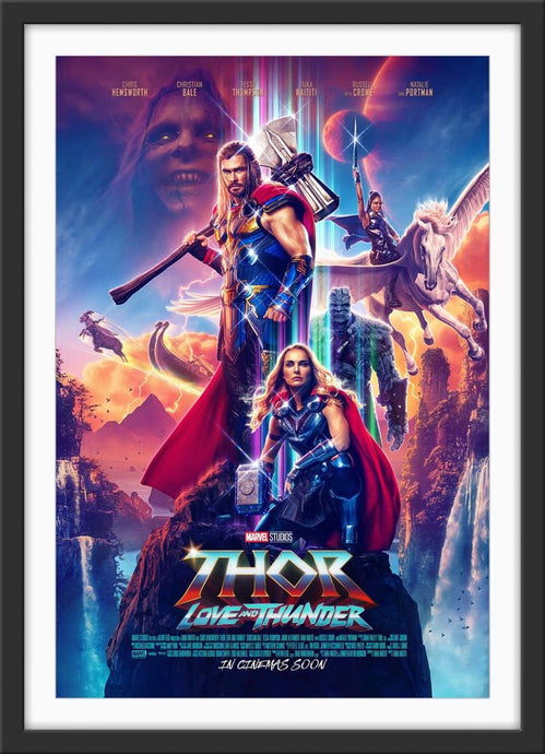 An original movie poster for the Marvel MCU film Thor Love and Thunder