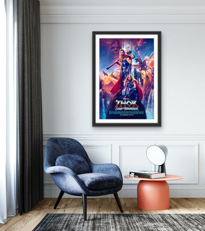 An original movie poster for the Marvel MCU film Thor Love and Thunder