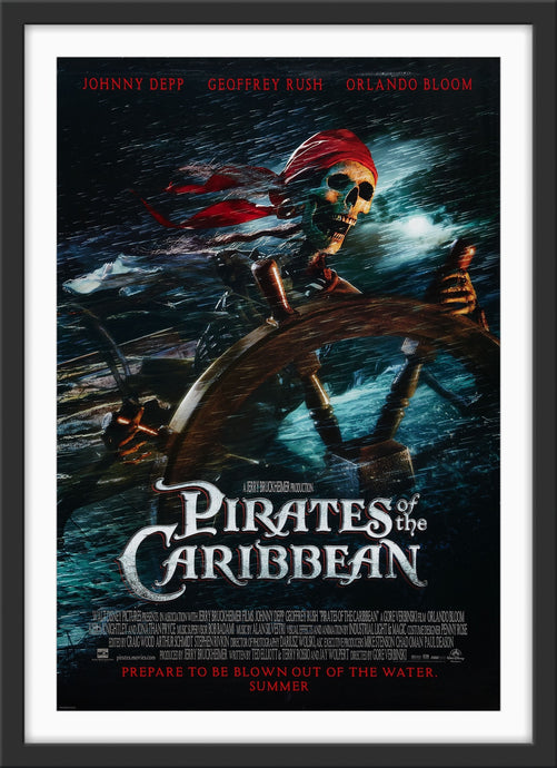 An original movie poster for the film Pires of the Caribbean (Black Pearl)