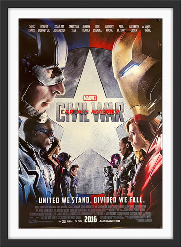 An original recalled movie poster for the Marvel MCU film Captain America Civil War