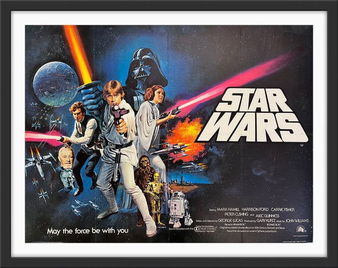 An original pre-awards quad movie poster for the 1977 film Star Wars (A New Hope)