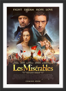An original movie poster for the 2012 film Les Miserables