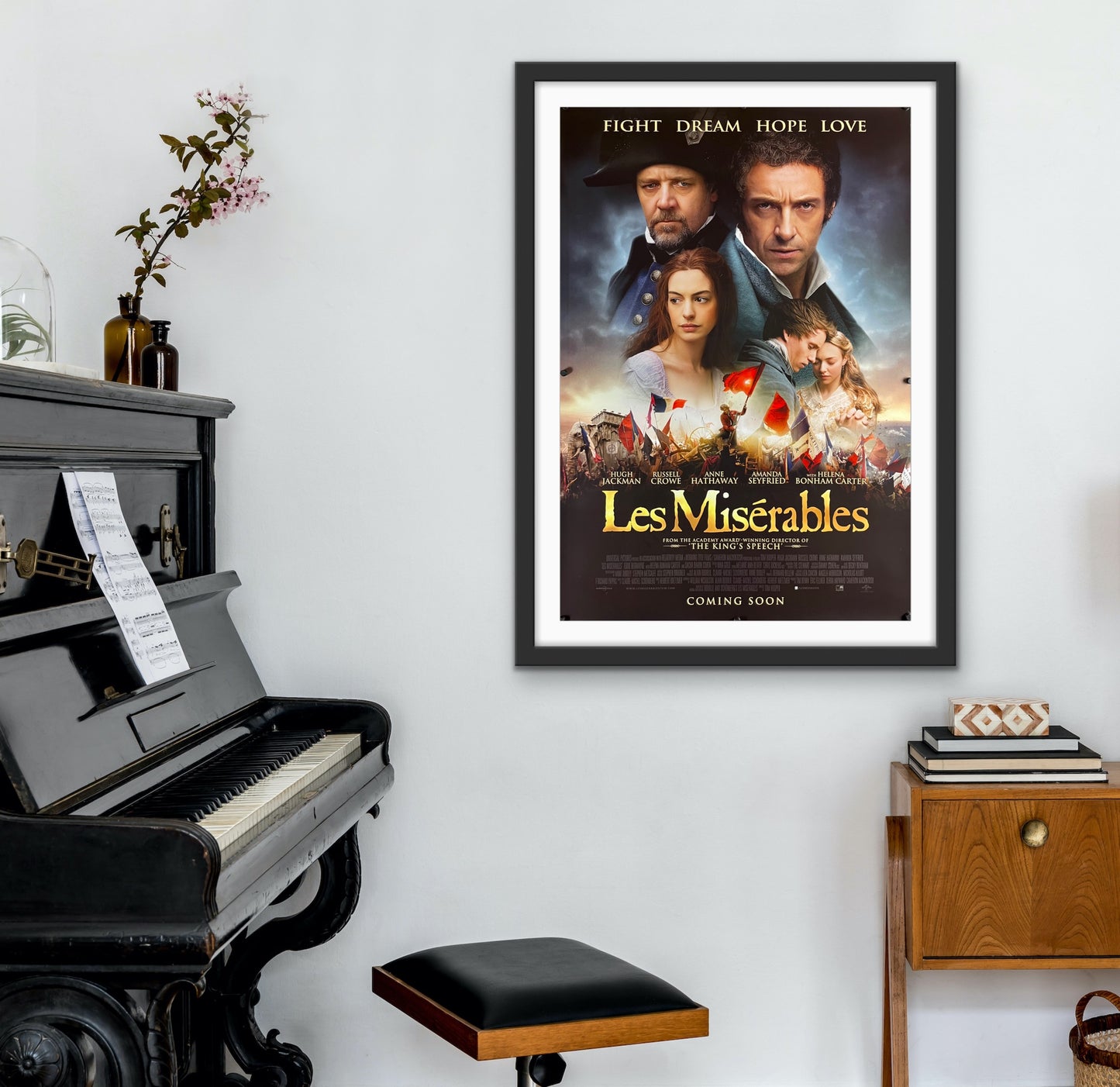 An original movie poster for the 2012 film Les Miserables