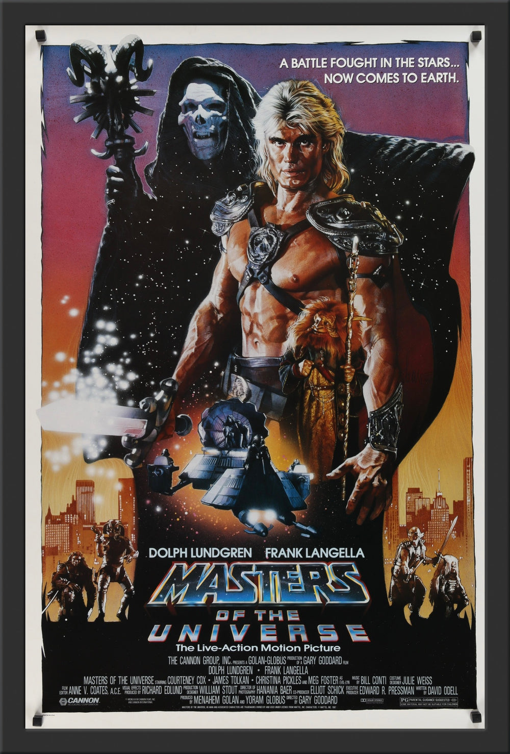An original movie poster for the film Masters of the Universe, with artwork by Drew Struzan