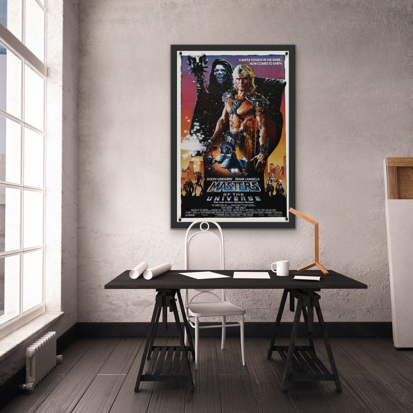 An original movie poster for the film Masters of the Universe, with artwork by Drew Struzan