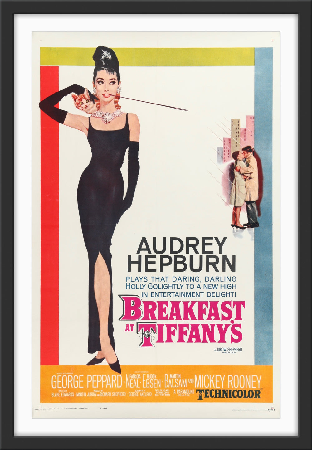 An original movie poster for the Audrey Hepburn film Breakfast At Tiffany's