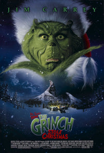 An original movie poster for the Jim Carrey Christmas film The Grinch