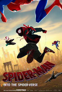 An original movie poster for the film Spider-Man Into The Spider-Verse