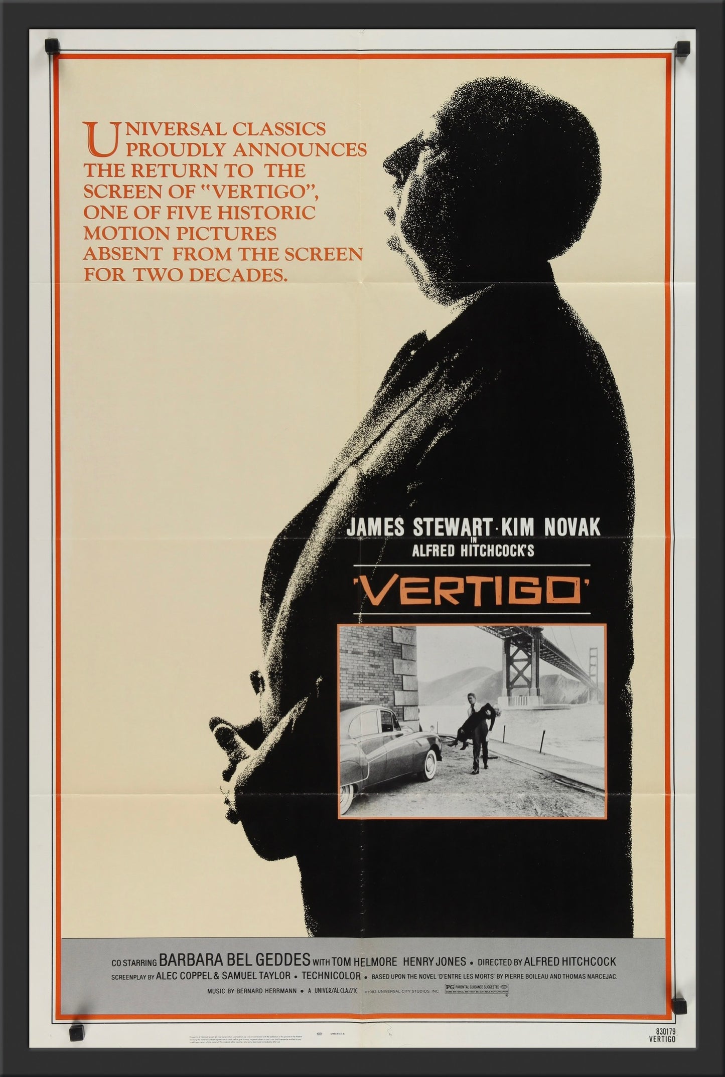 An original movie poster for the Alfred Hitchcock film Vertigo