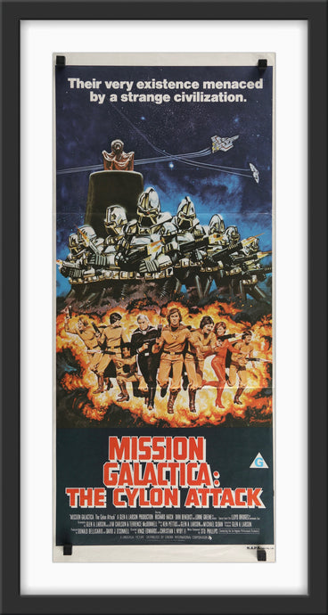 An original movie poster for the Battlestar Galactica film Mission Galactica The Cylon Attack