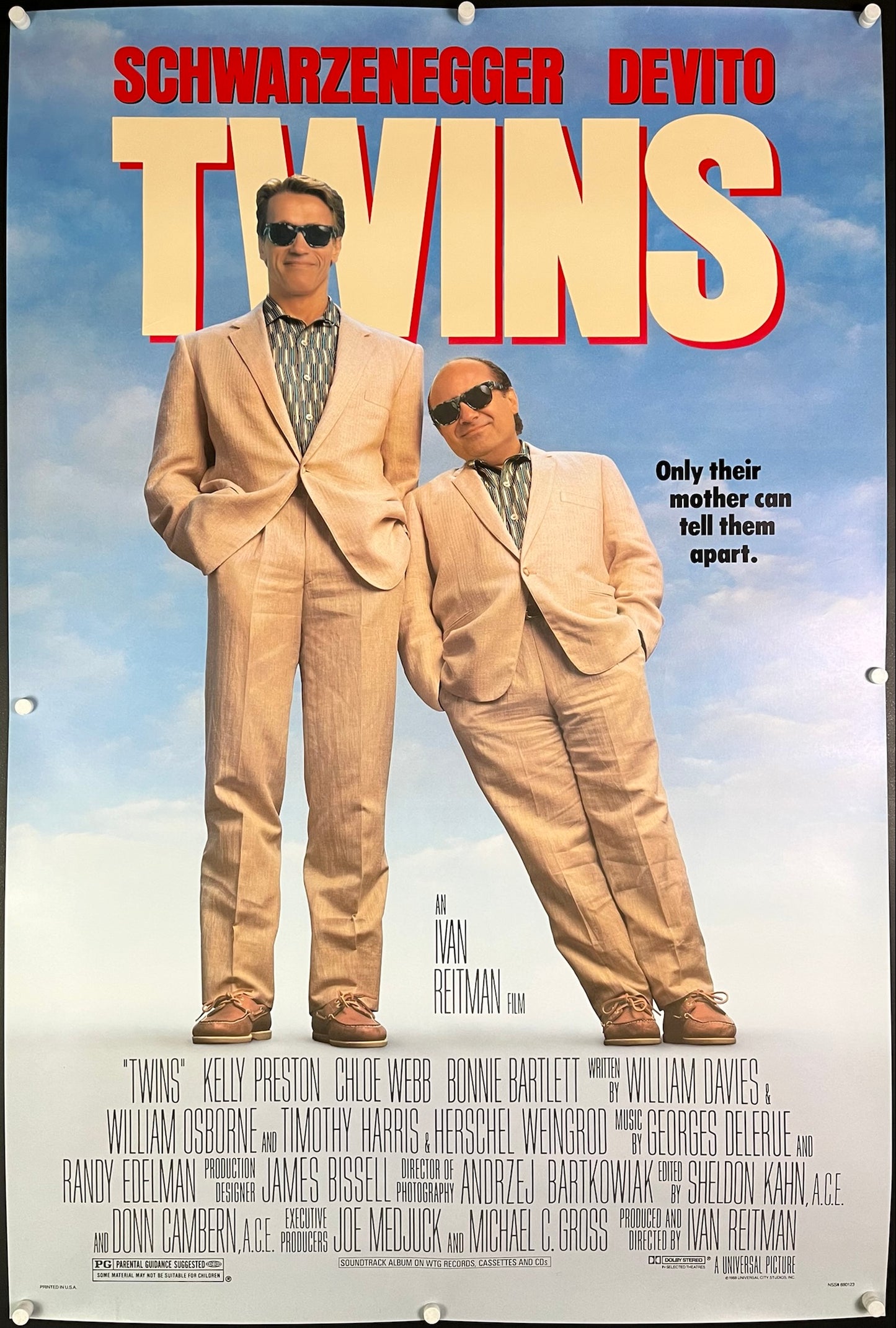 A guaranteed original movie poster for the Arnold Schwarzenegger and Danny DeVito film Twins