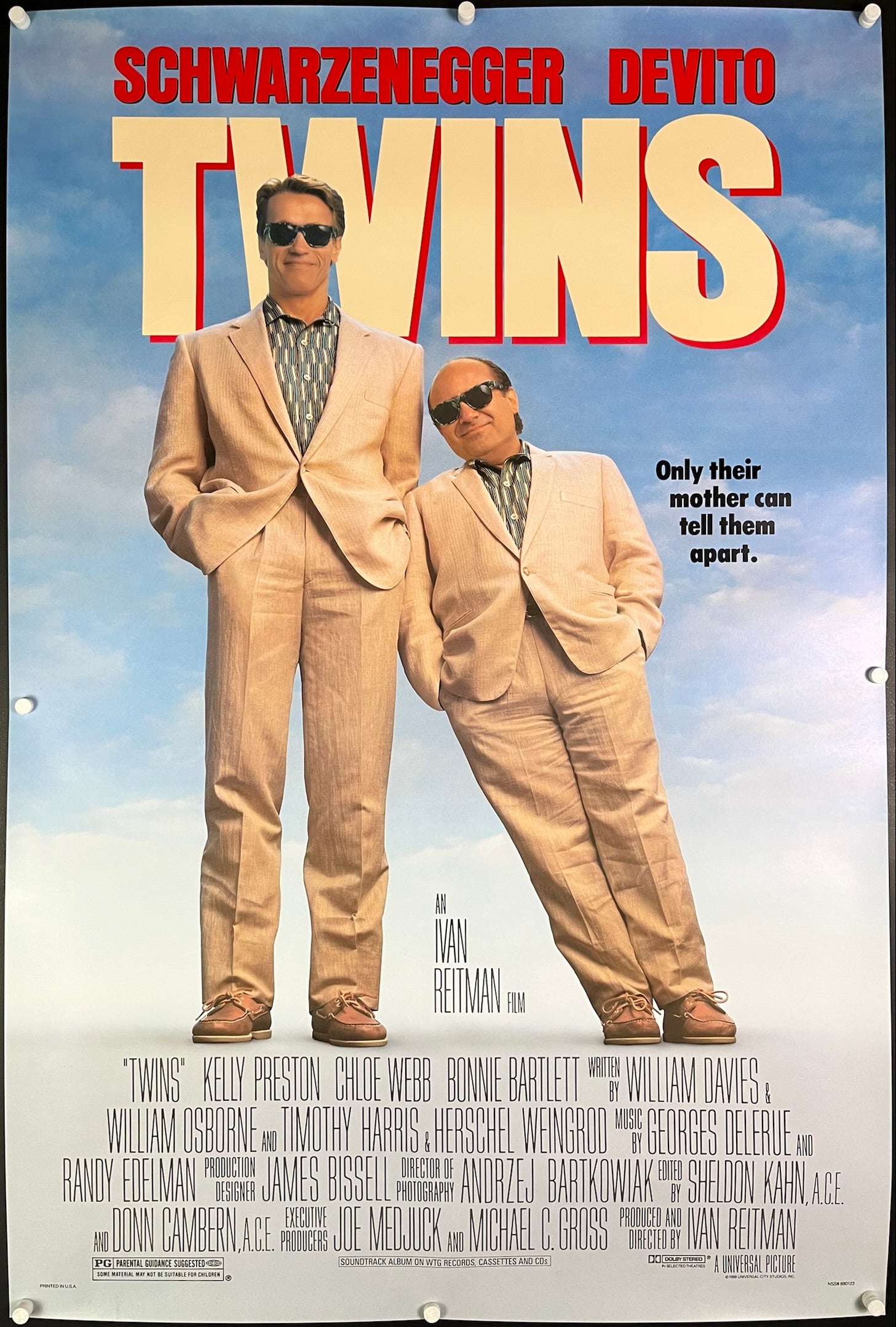 A guaranteed original movie poster for the Arnold Schwarzenegger and Danny DeVito film Twins