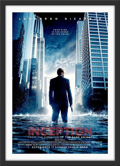 An original movie poster for the Christopher Nolan and Leonardo DiCaprio film Inception