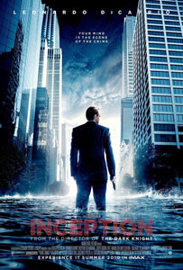 An original movie poster for the Christopher Nolan and Leonardo DiCaprio film Inception