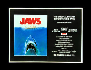 A Jaws Quad movie poster in an ART OF THE MOVIES Quad Movie Poster Light Box