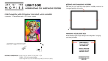 Load image into Gallery viewer, An Infographic giving information on the Art of the Movies Movie Poster Light Box for Home Cinemas