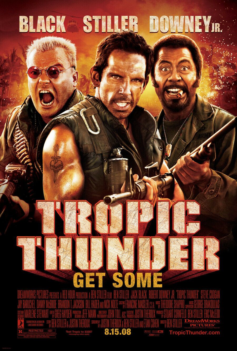 An original movie poster for the Ben Stiller film Tropic Thunder