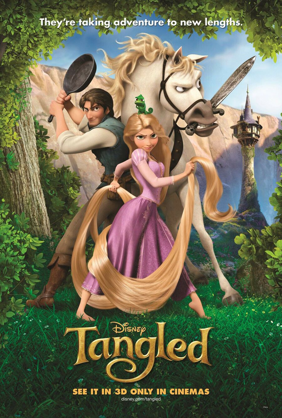 An original movie poster for the Disney film Tangled