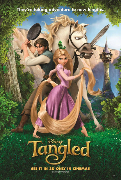 An original movie poster for the Disney film Tangled