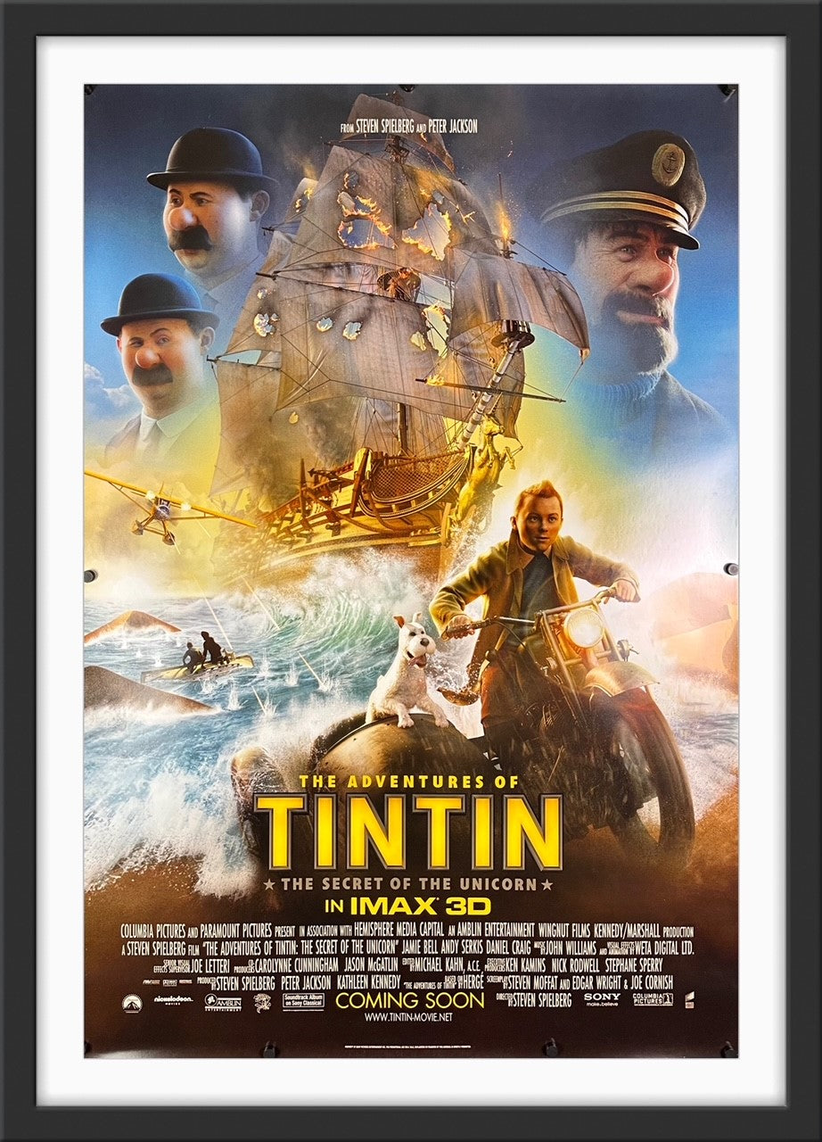 An original movie poster for the film The Adventures of TinTin