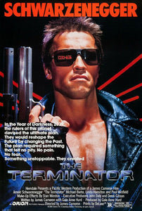 An original movie poster for the James Cameron film The Terminator