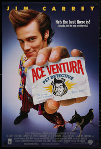 An original movie poster for the Jim Carrey film Ace Ventura: Pet Detective