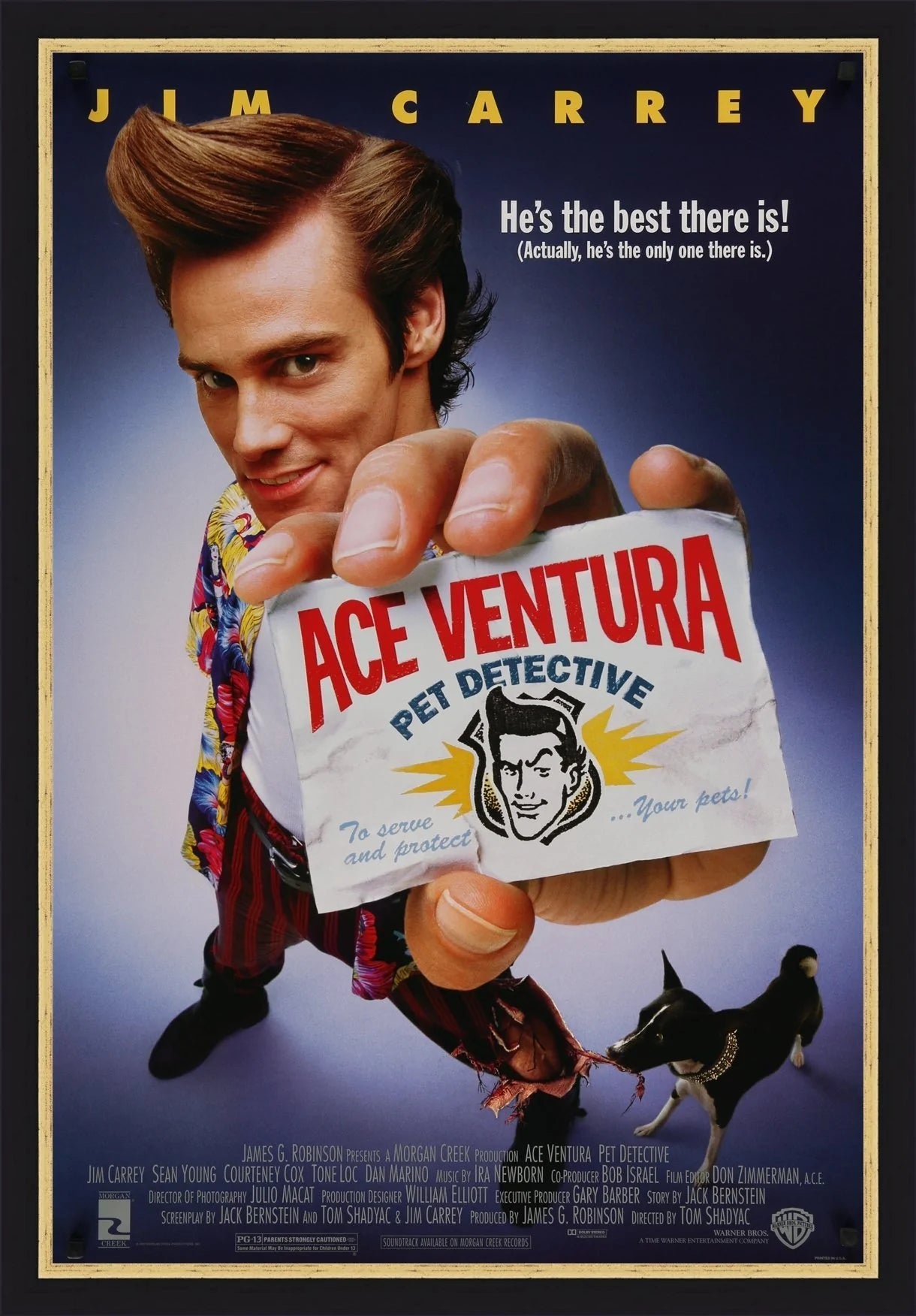 An original movie poster for the Jim Carrey film Ace Ventura: Pet Detective