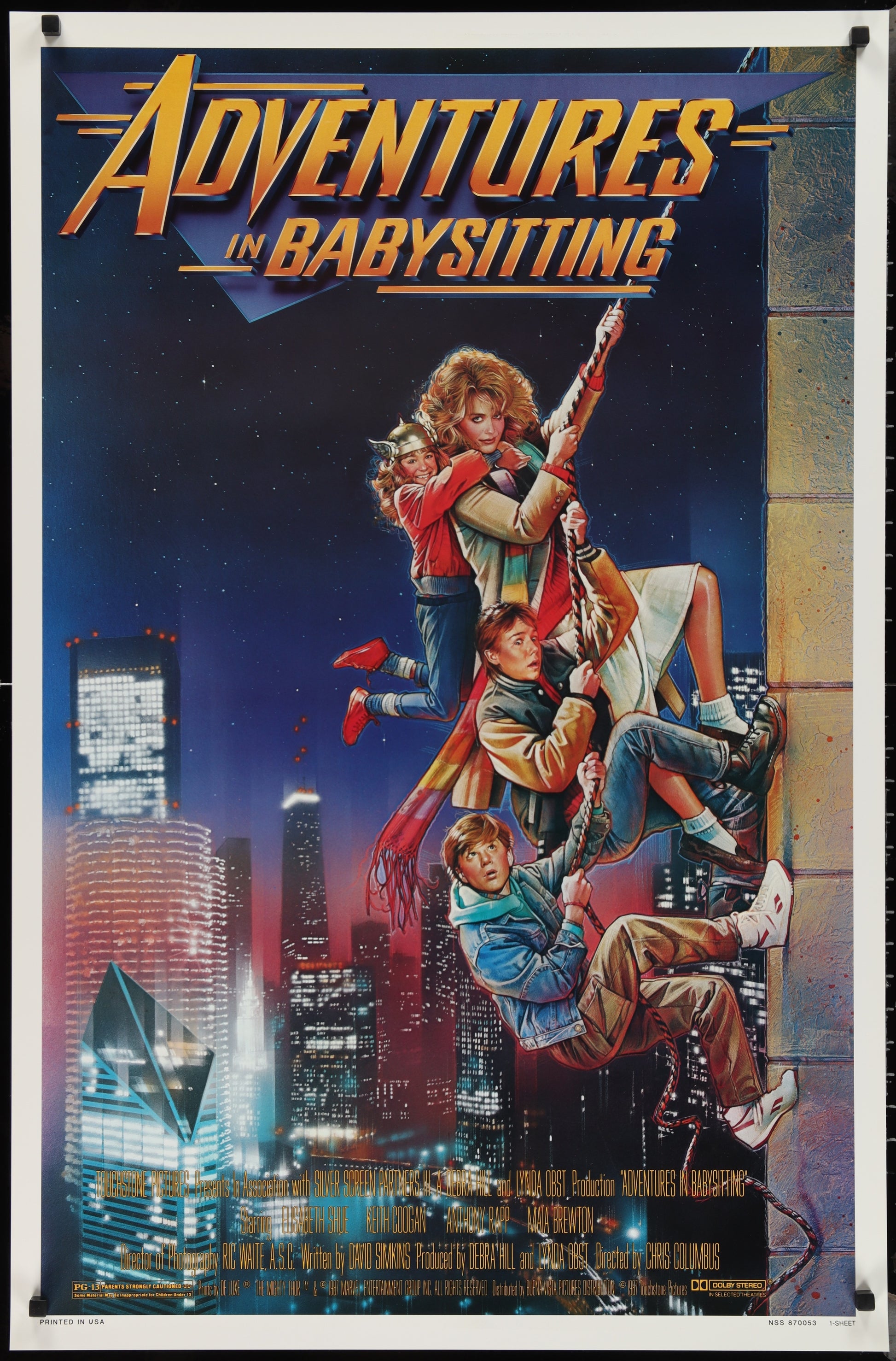 An original movie poster for the film Adventures In Babysitting