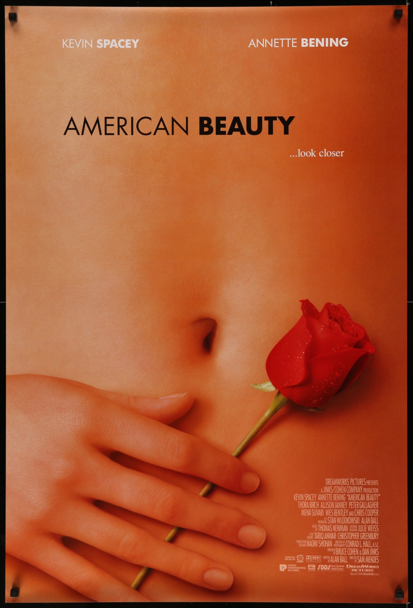 An original movie poster for the Sam Mendes film American Beauty